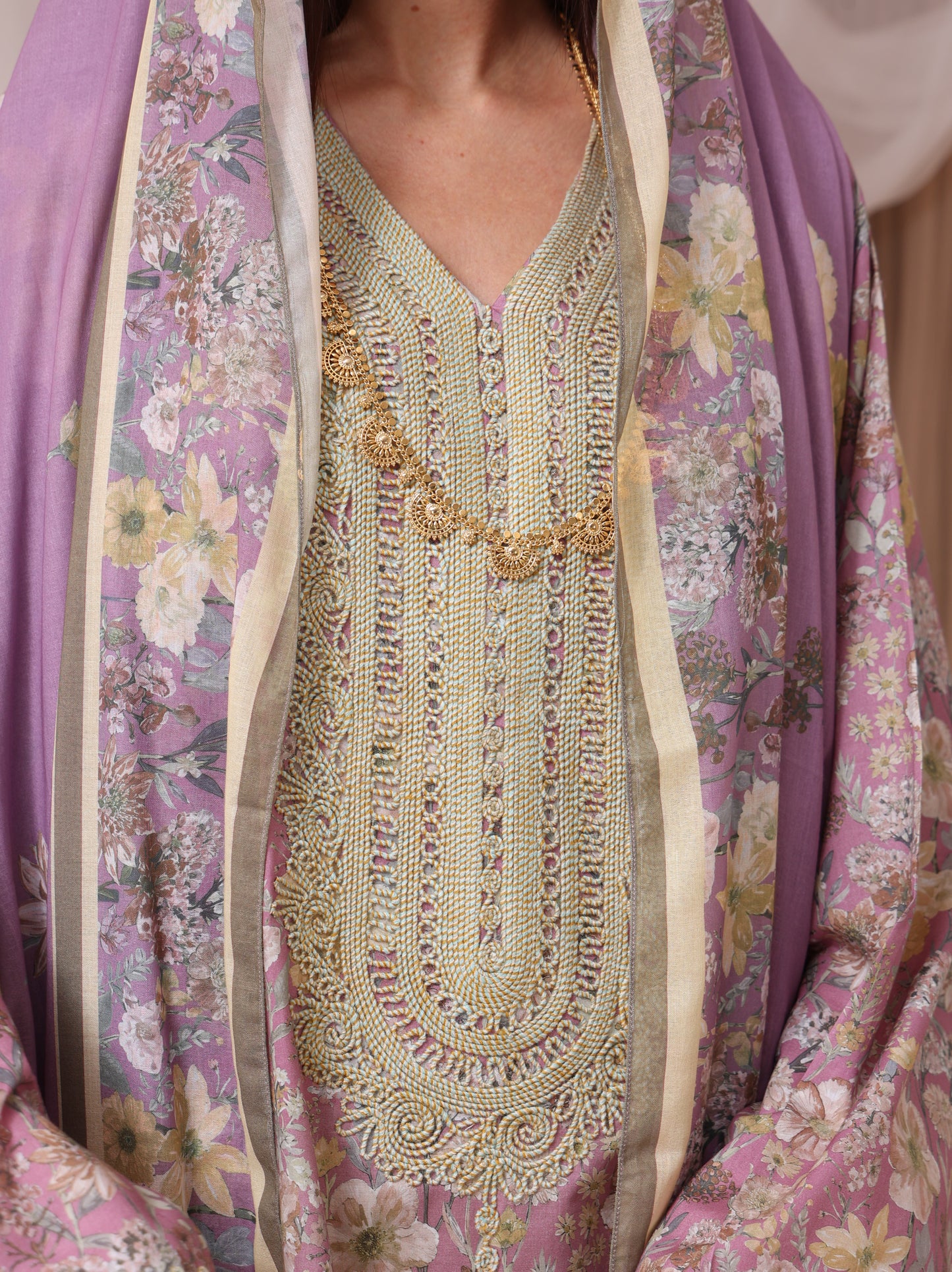 Lavender & Peach Wildflower Kaftan Set