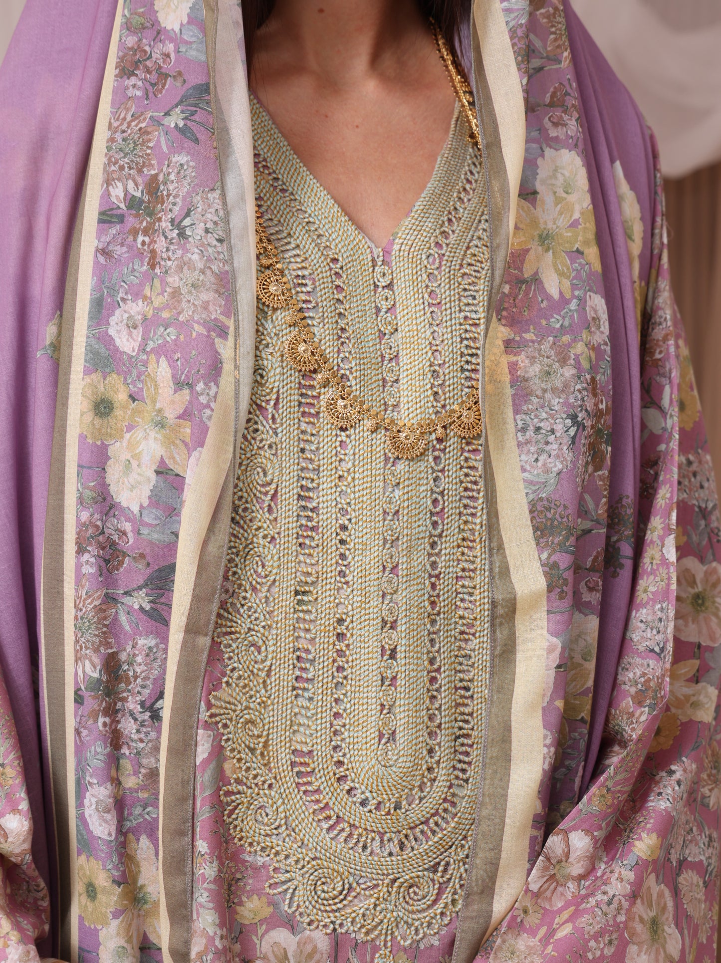 Lavender & Peach Wildflower Kaftan Set