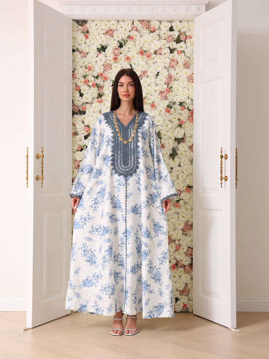 Cornflower & Slate Floral Kaftan