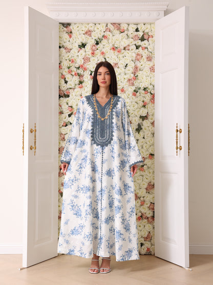 Cornflower & Slate Floral Kaftan