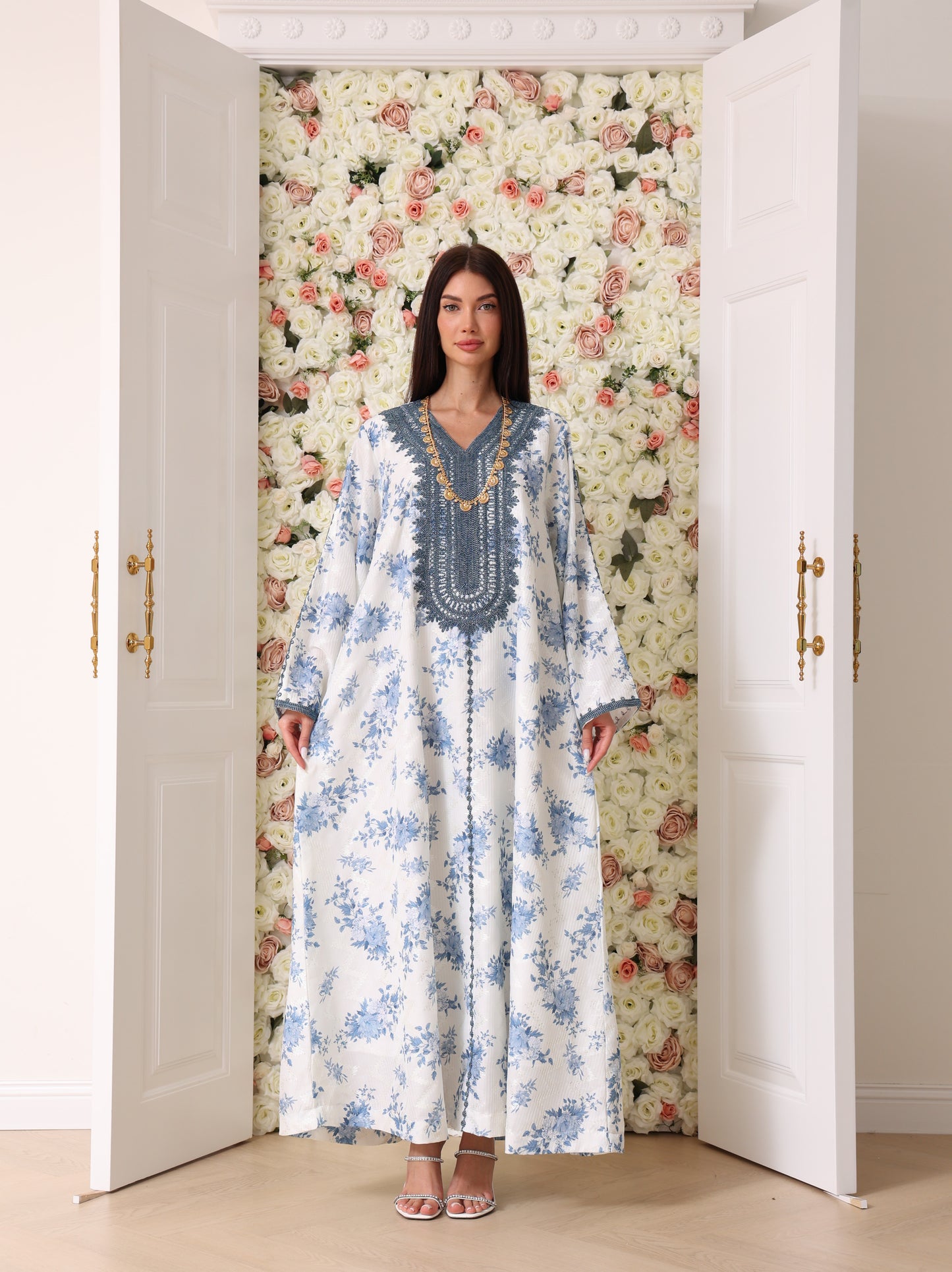 Cornflower & Slate Floral Kaftan