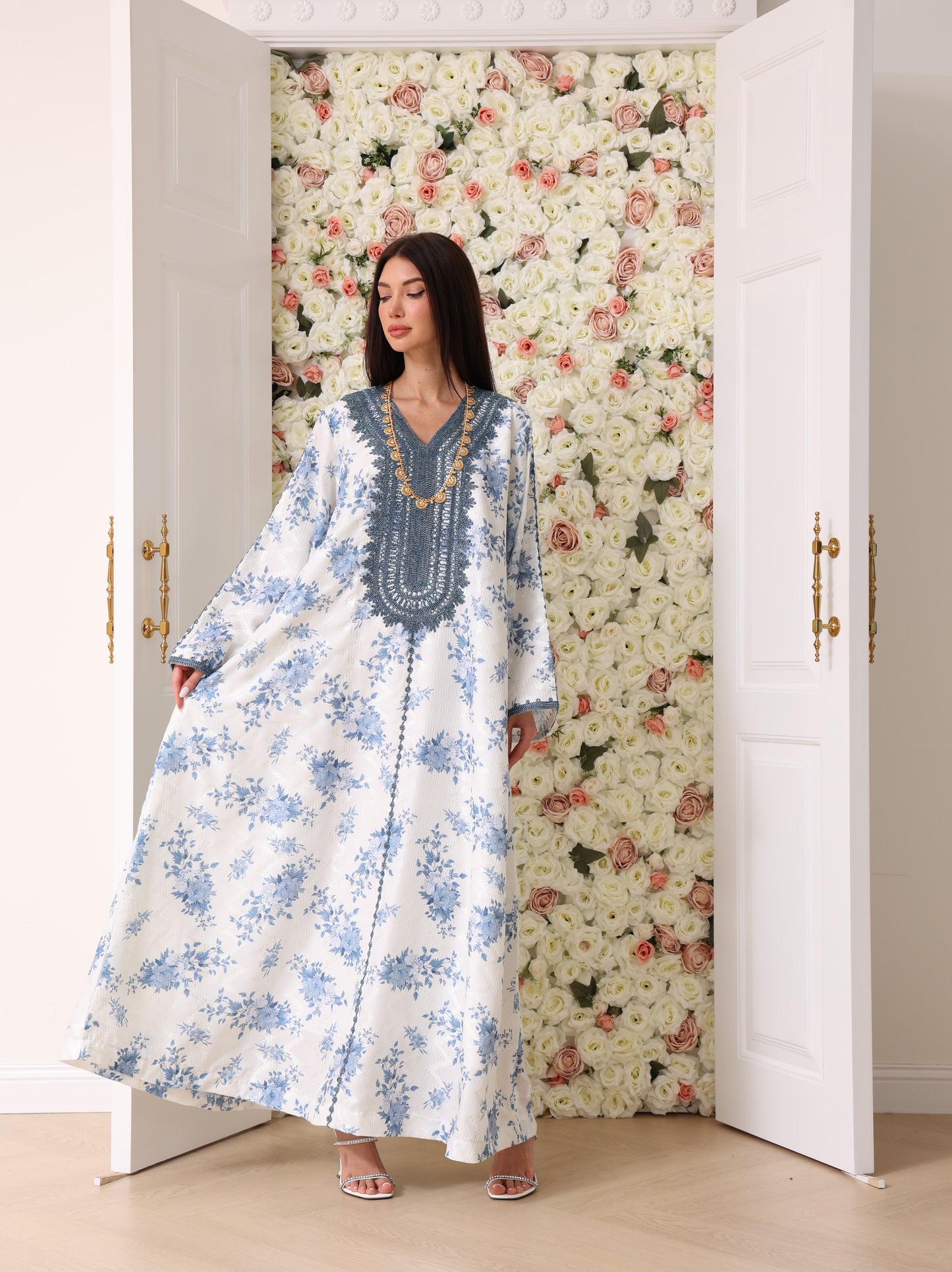 Cornflower & Slate Floral Kaftan