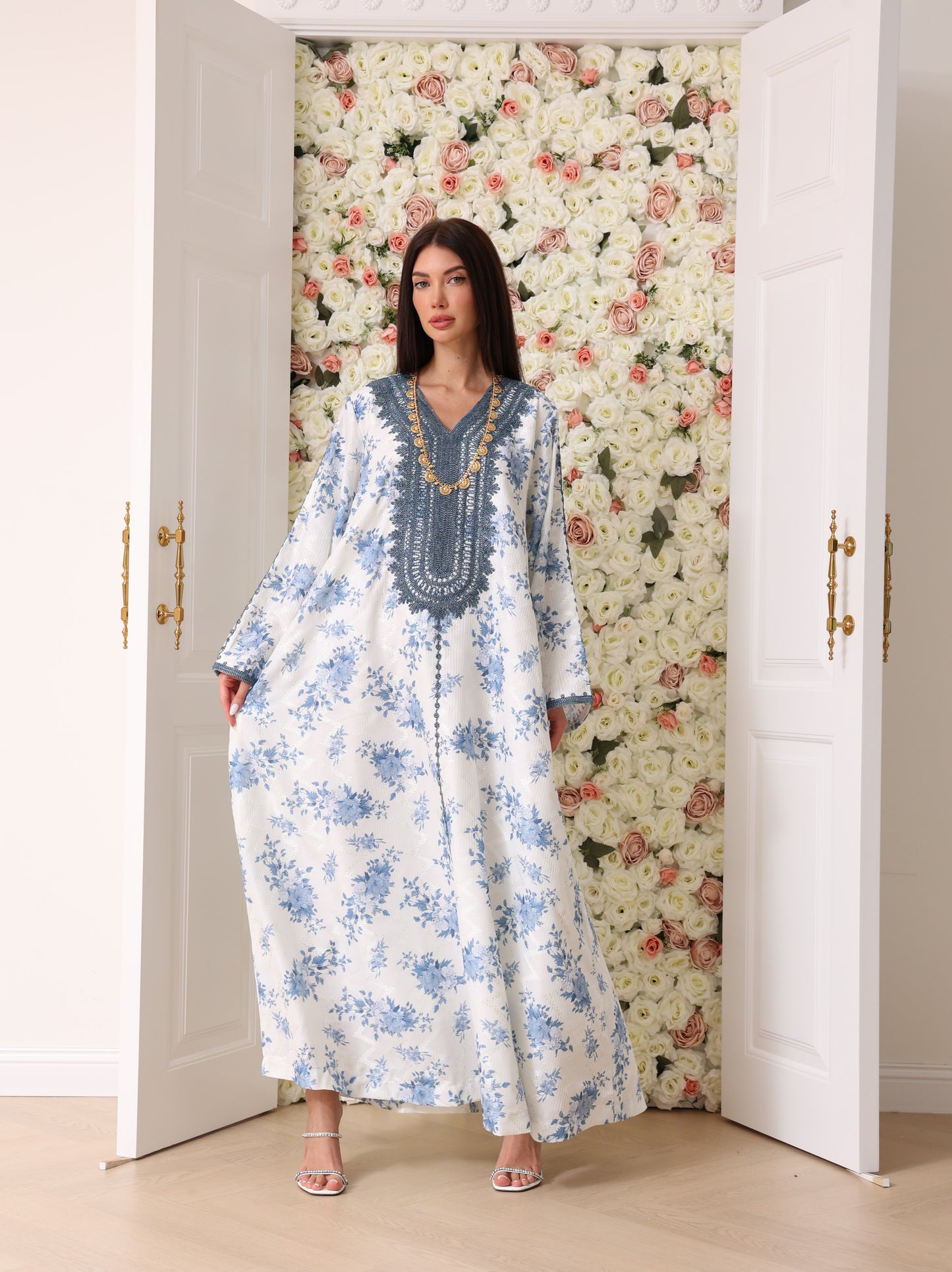 Cornflower & Slate Floral Kaftan