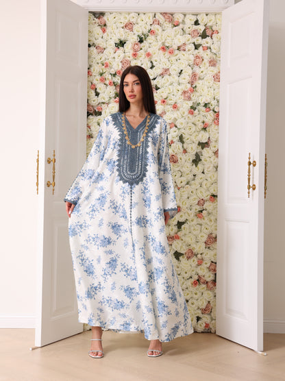 Cornflower & Slate Floral Kaftan