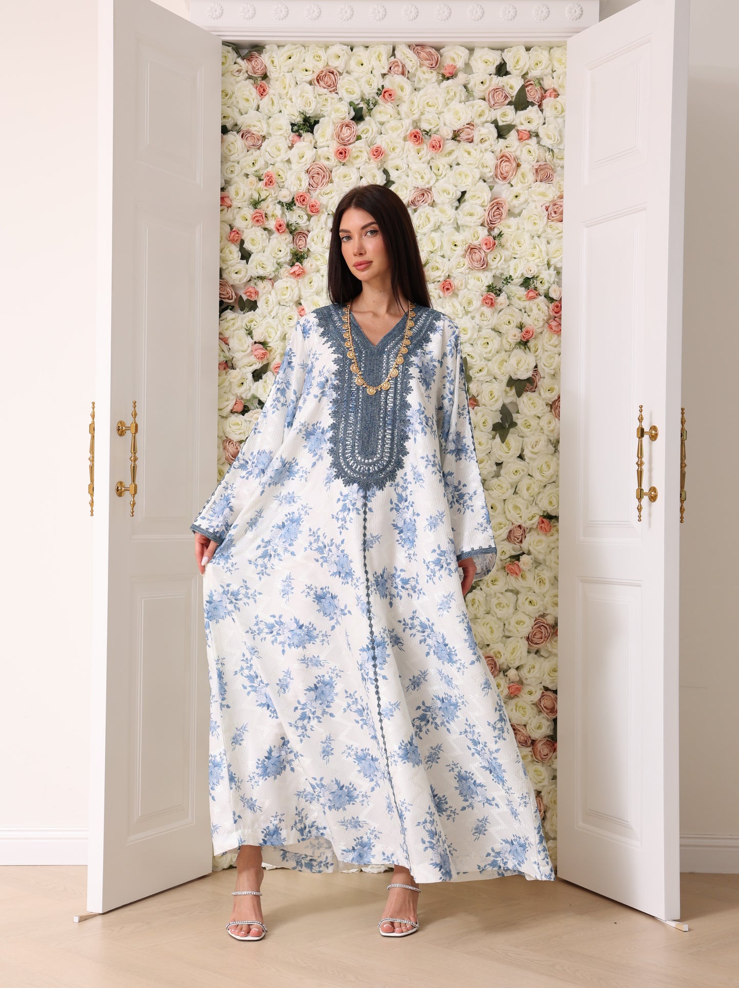 Cornflower & Slate Floral Kaftan