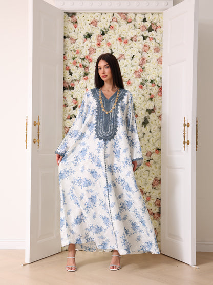 Cornflower & Slate Floral Kaftan