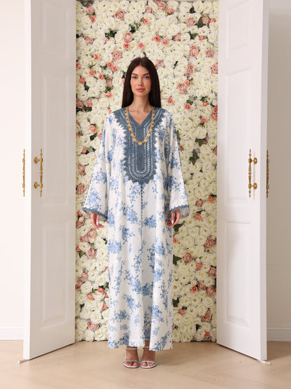 Cornflower & Slate Floral Kaftan