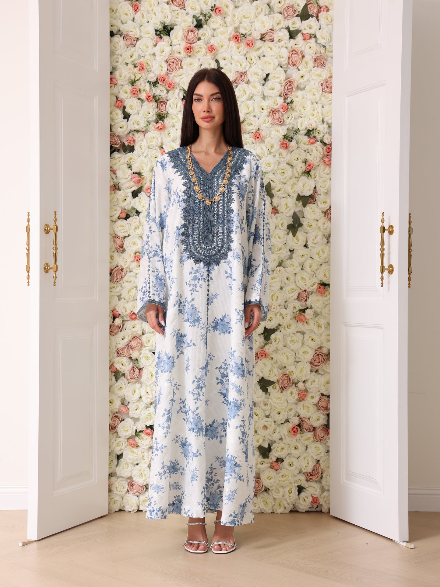 Cornflower & Slate Floral Kaftan