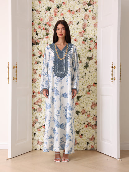 Cornflower & Slate Floral Kaftan