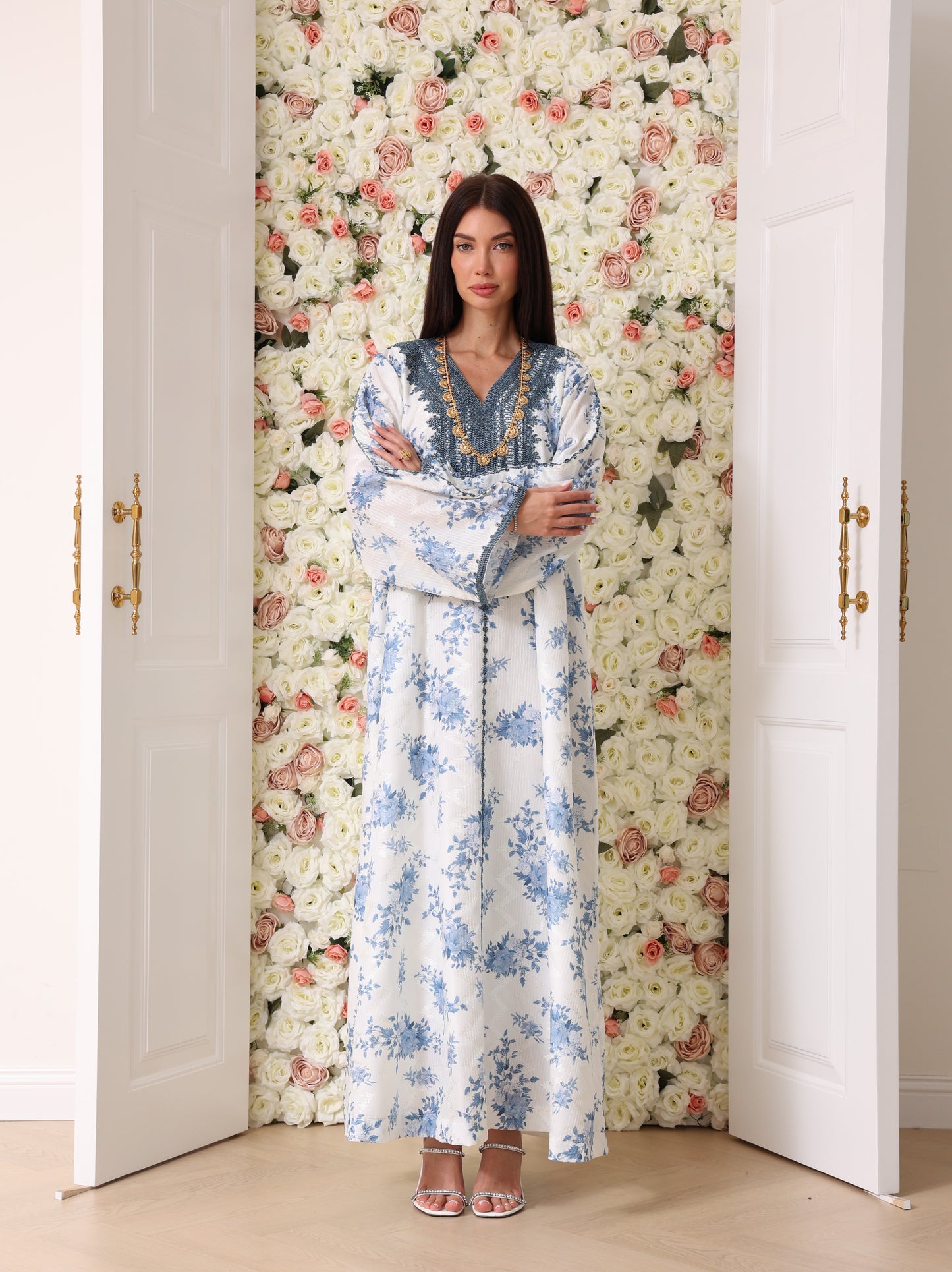 Cornflower & Slate Floral Kaftan