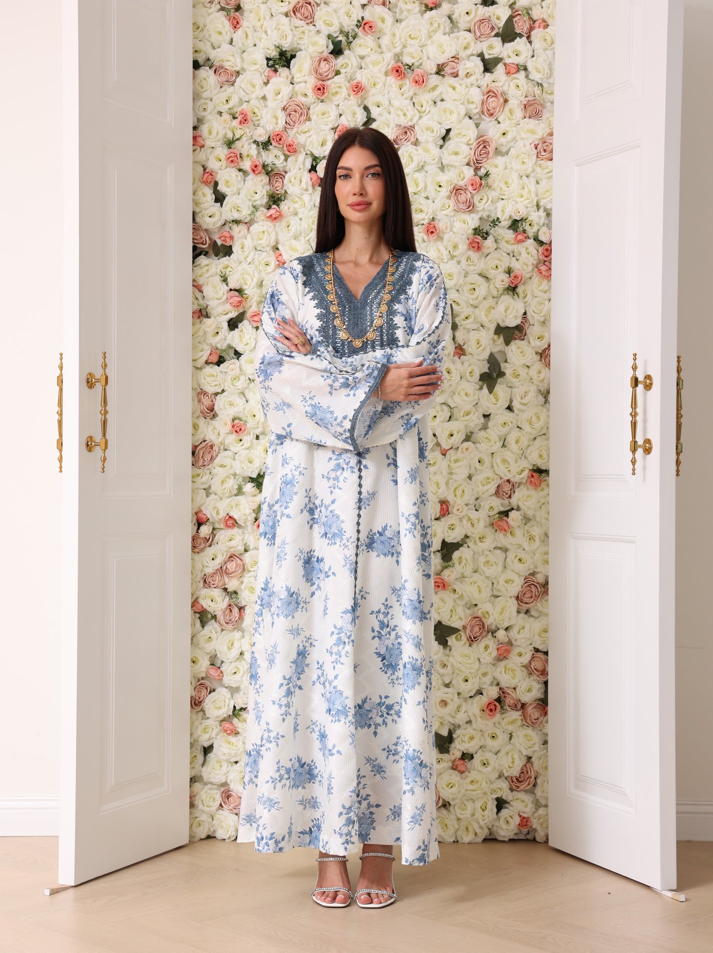 Cornflower & Slate Floral Kaftan
