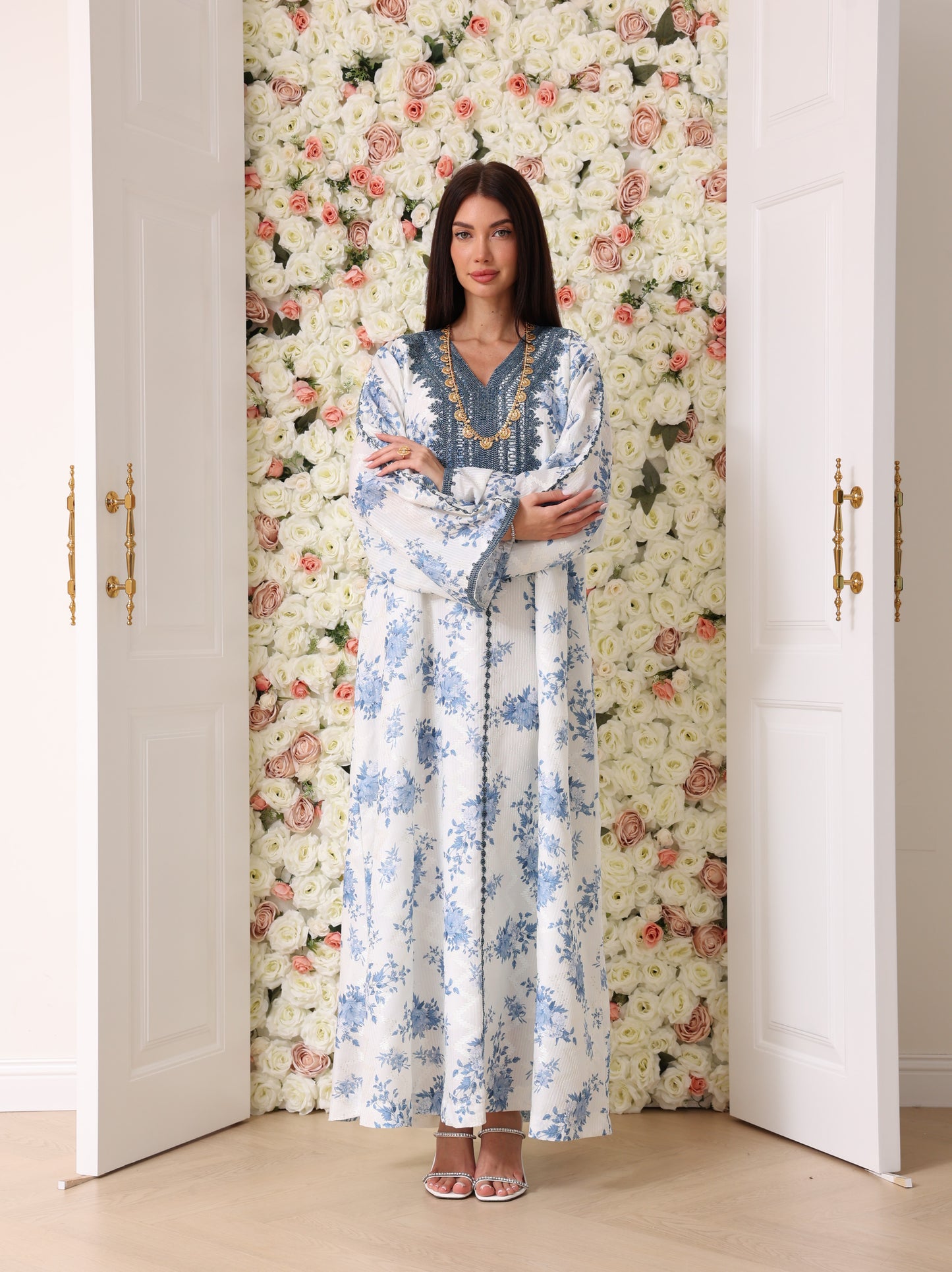Cornflower & Slate Floral Kaftan