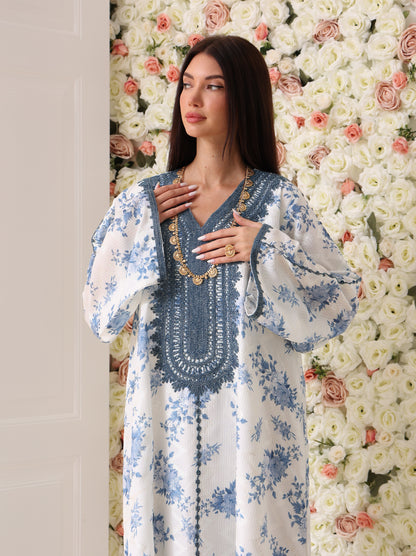 Cornflower & Slate Floral Kaftan