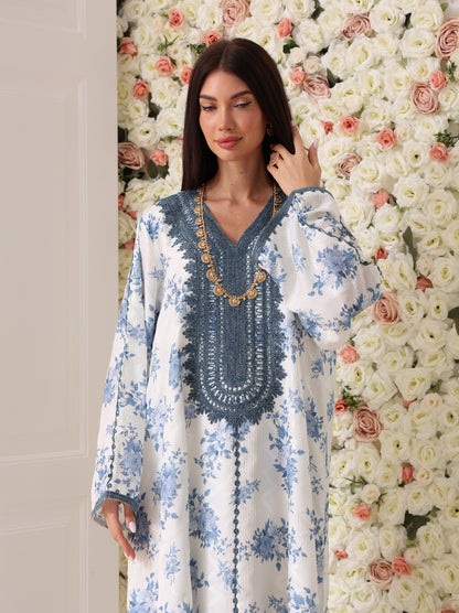 Cornflower & Slate Floral Kaftan