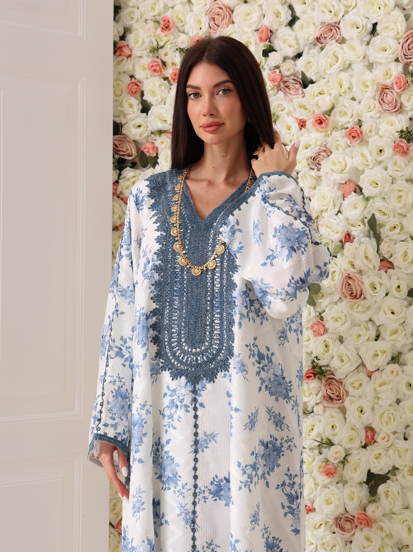 Cornflower & Slate Floral Kaftan