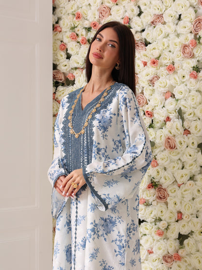 Cornflower & Slate Floral Kaftan