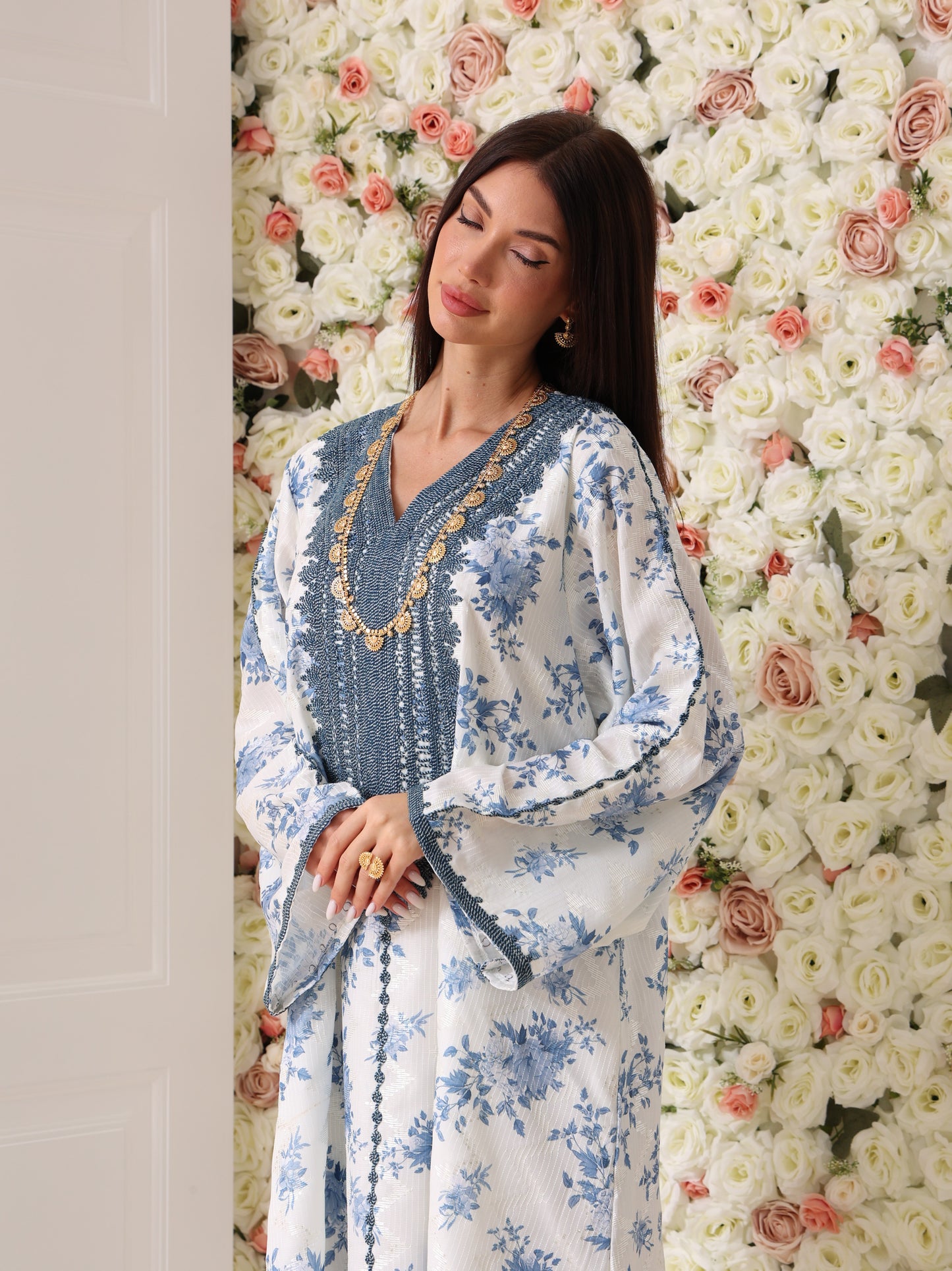 Cornflower & Slate Floral Kaftan
