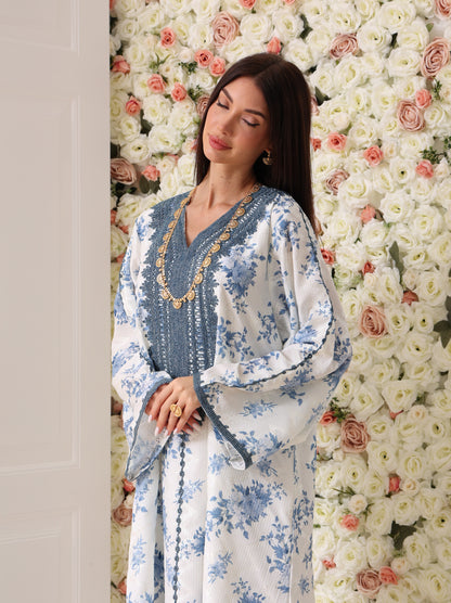 Cornflower & Slate Floral Kaftan