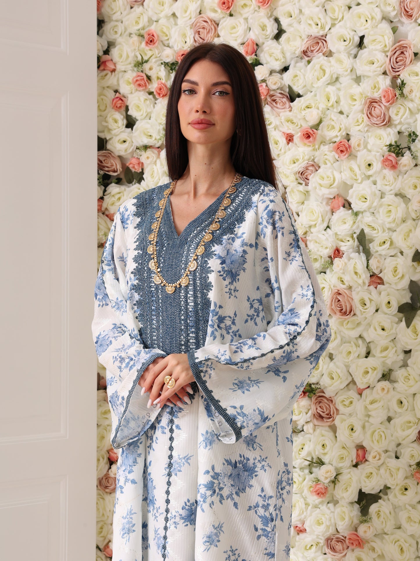 Cornflower & Slate Floral Kaftan