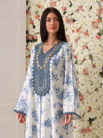 Cornflower & Slate Floral Kaftan