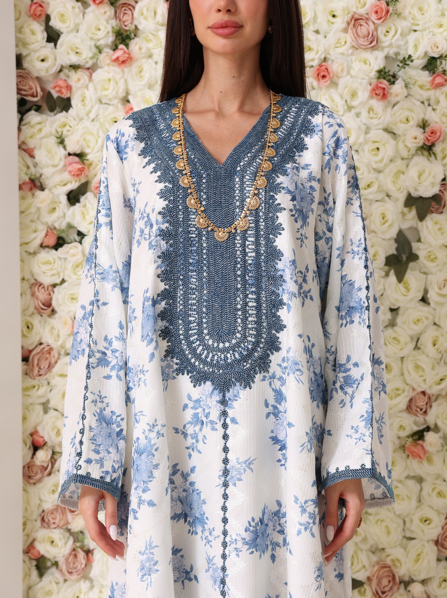 Cornflower & Slate Floral Kaftan