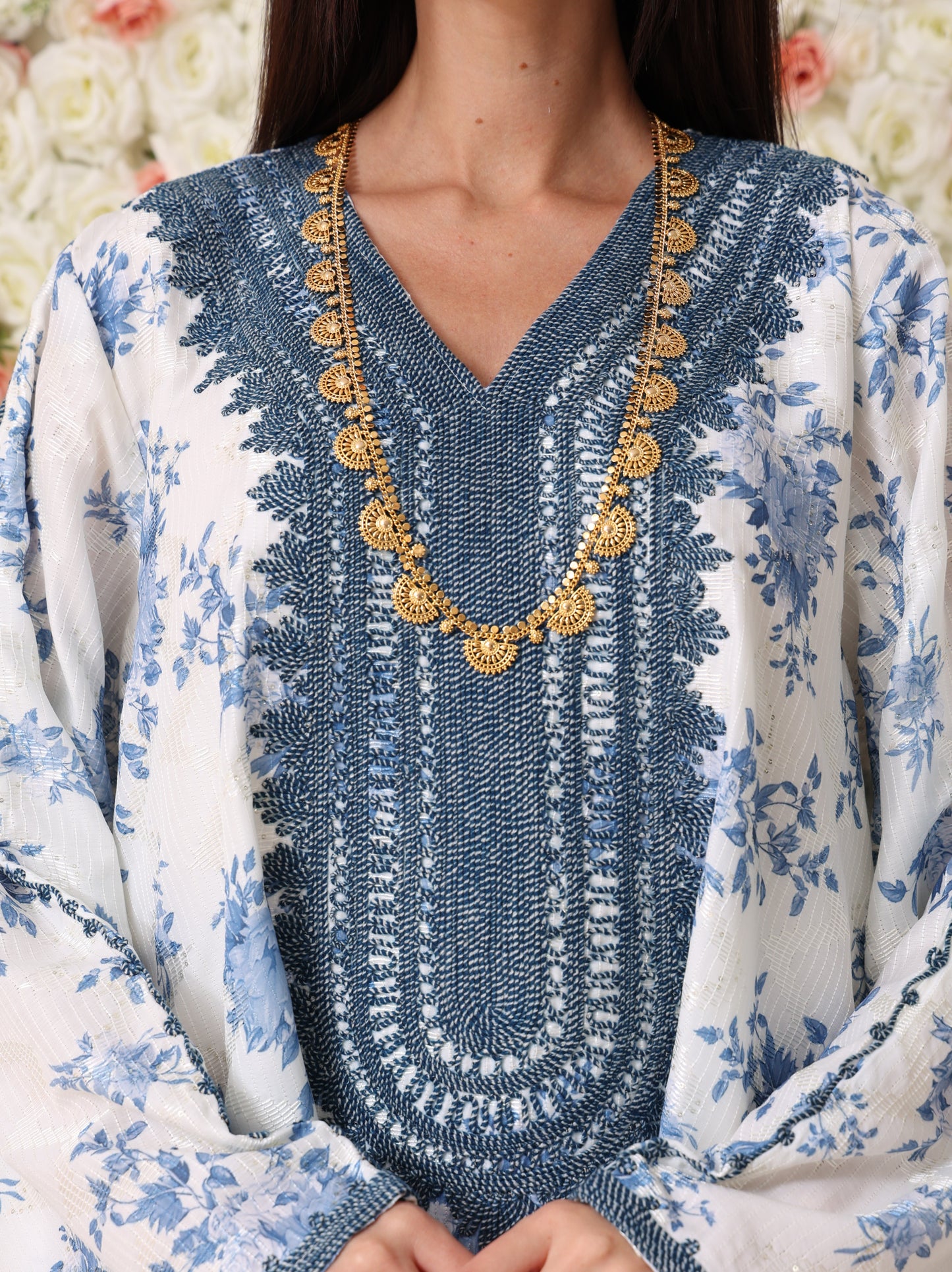 Cornflower & Slate Floral Kaftan