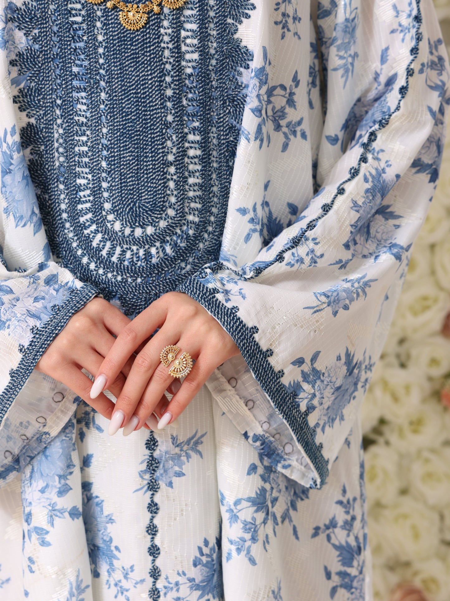 Cornflower & Slate Floral Kaftan