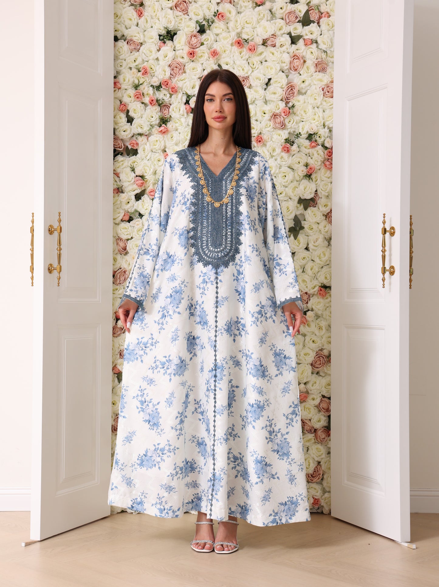 Cornflower & Slate Floral Kaftan
