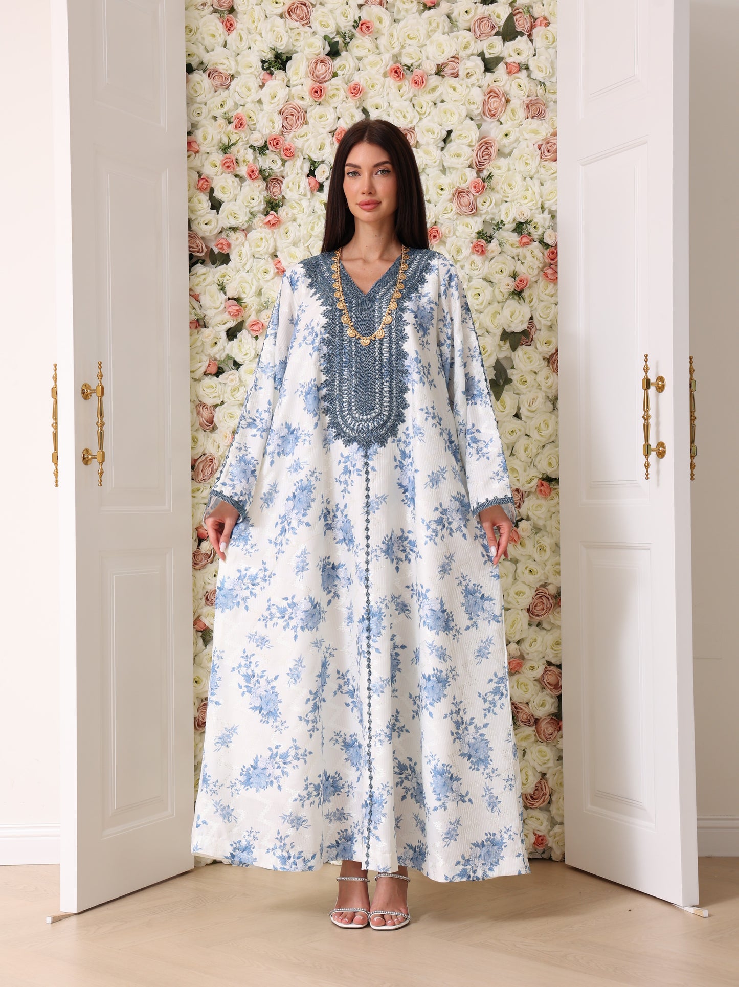 Cornflower & Slate Floral Kaftan