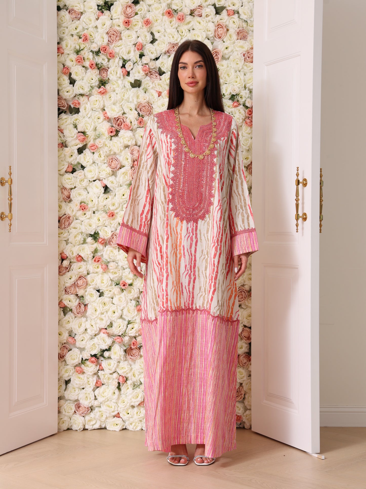 Rose & Apricot Stripe Kaftan