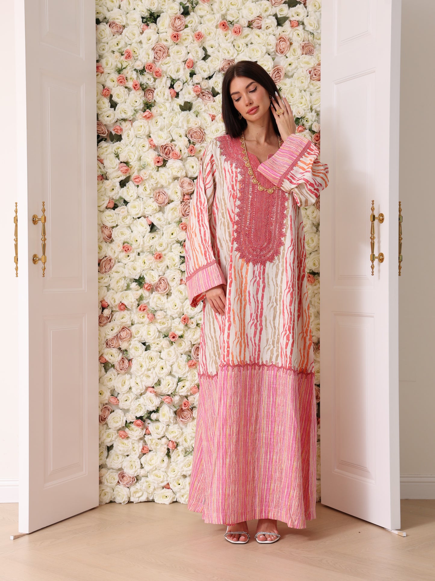 Rose & Apricot Stripe Kaftan