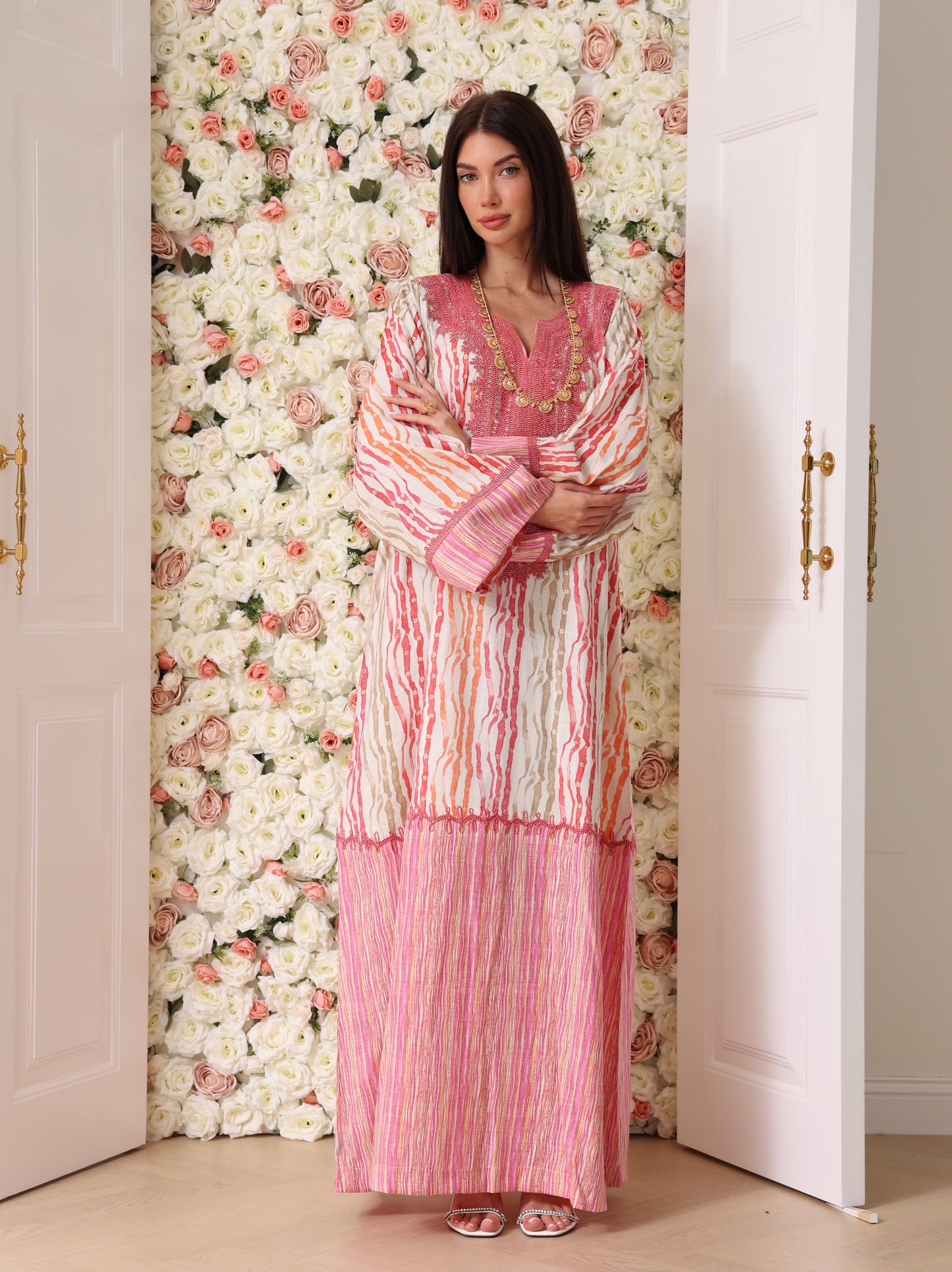 Rose & Apricot Stripe Kaftan