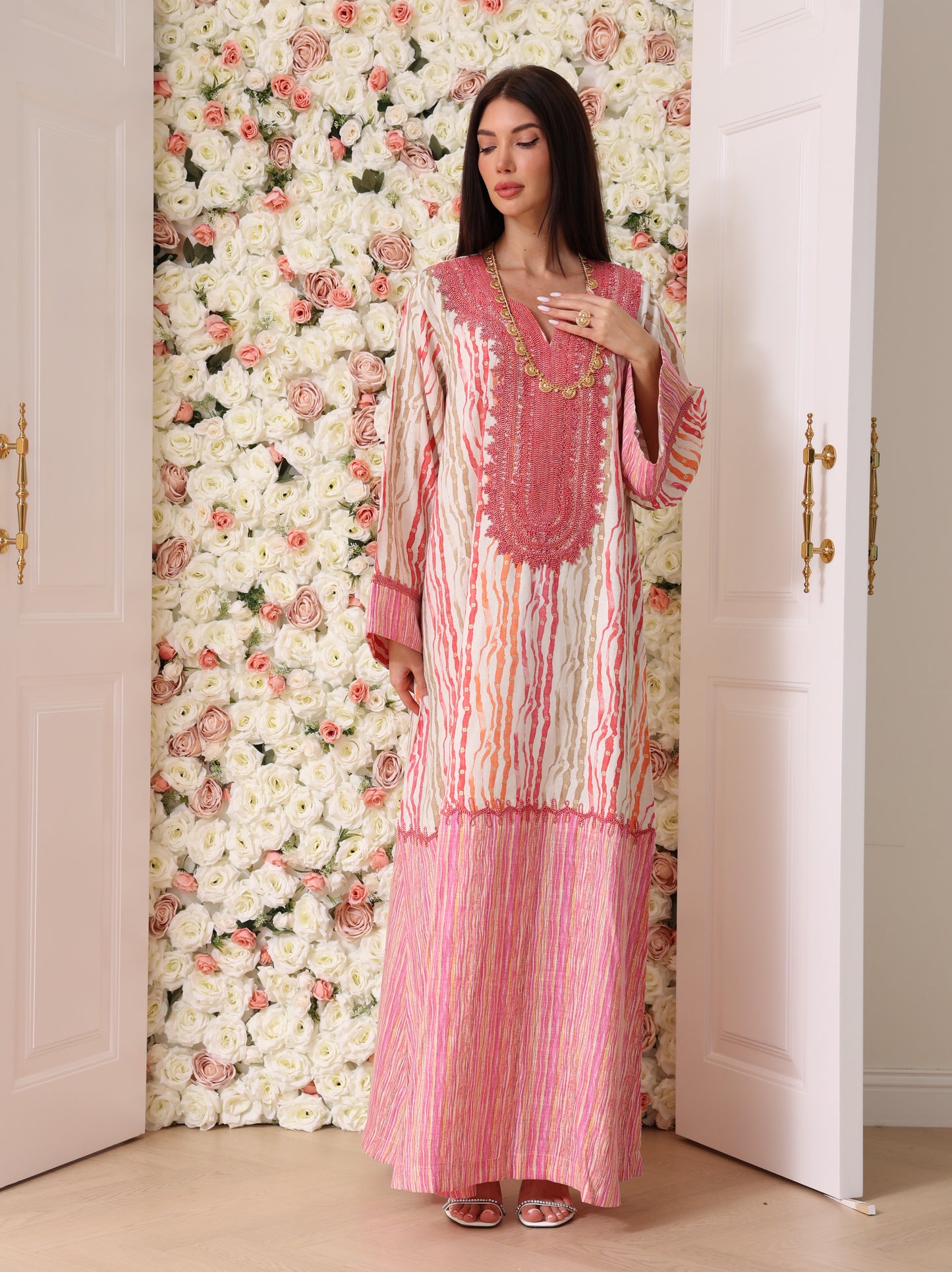 Rose & Apricot Stripe Kaftan