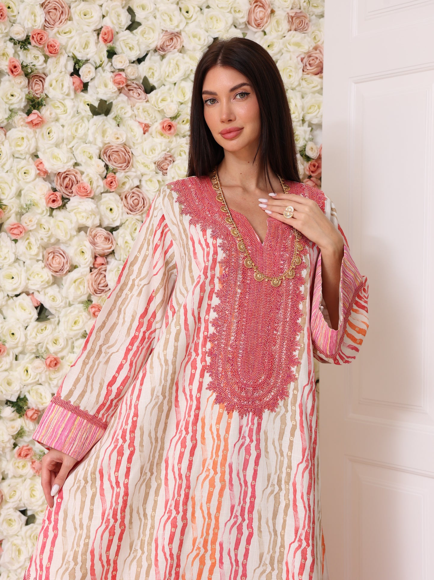 Rose & Apricot Stripe Kaftan