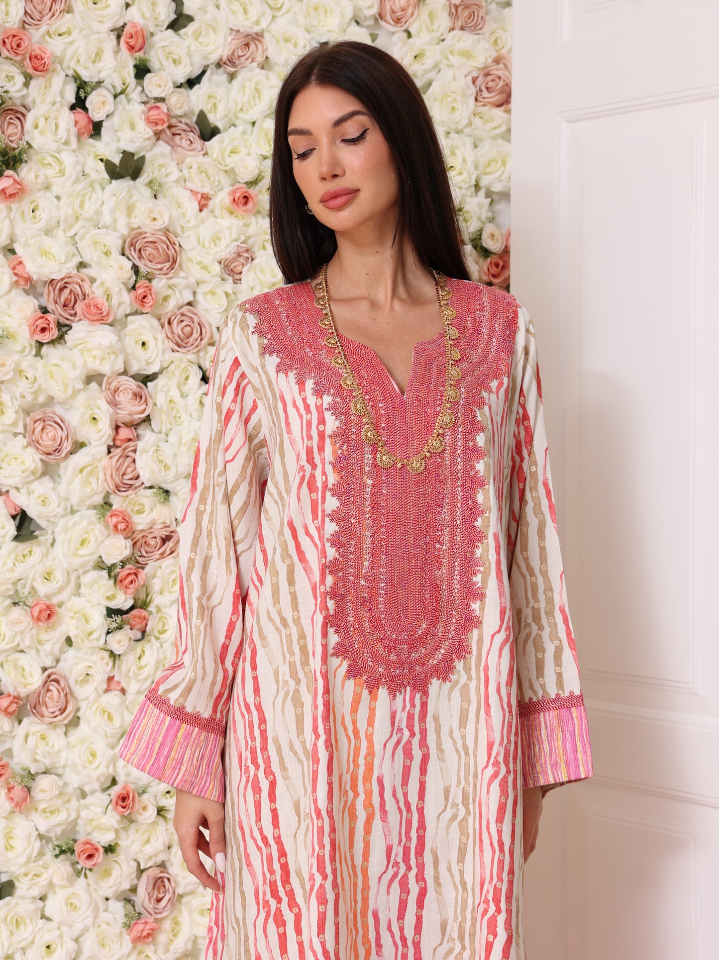 Rose & Apricot Stripe Kaftan