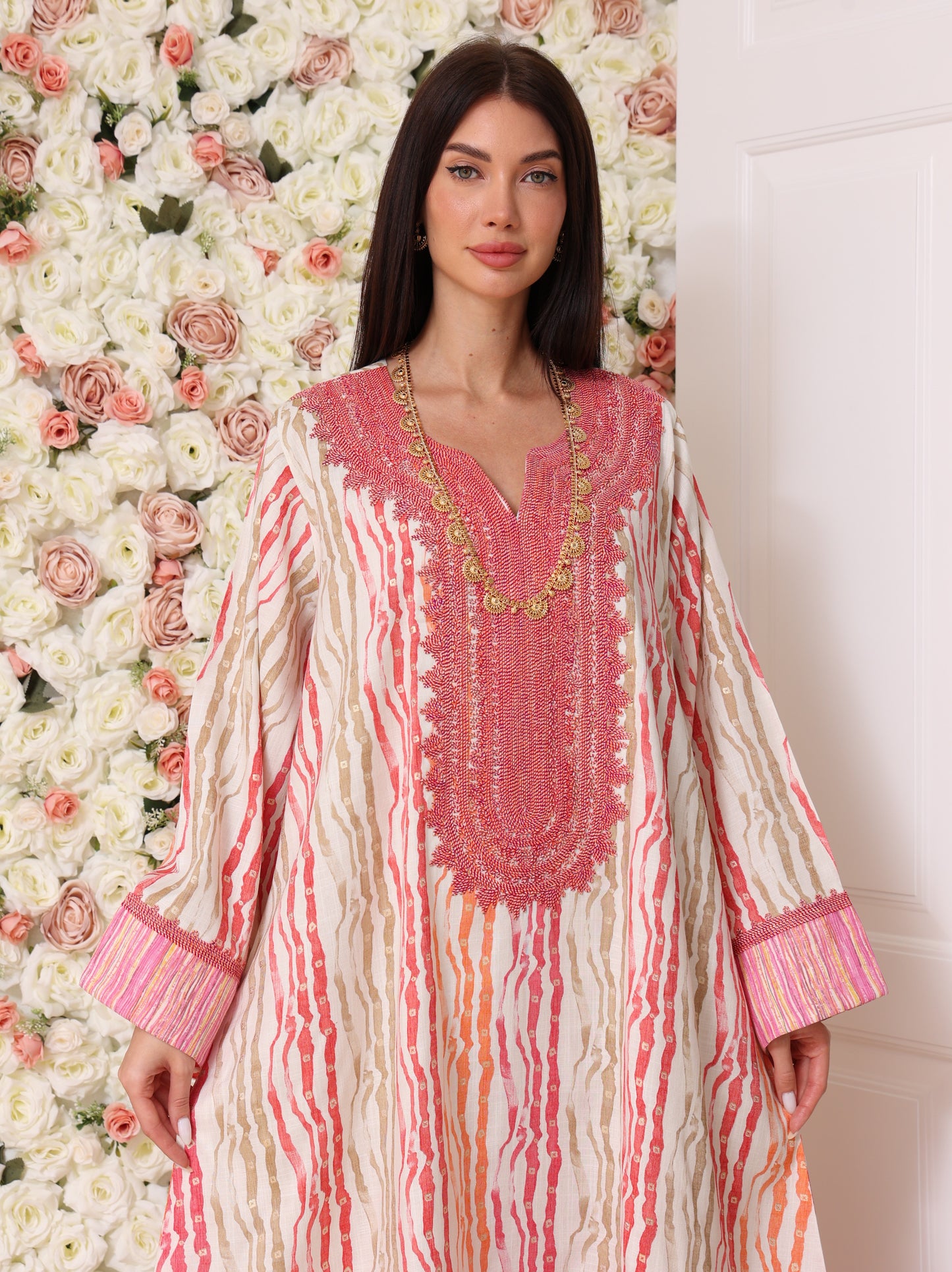 Rose & Apricot Stripe Kaftan