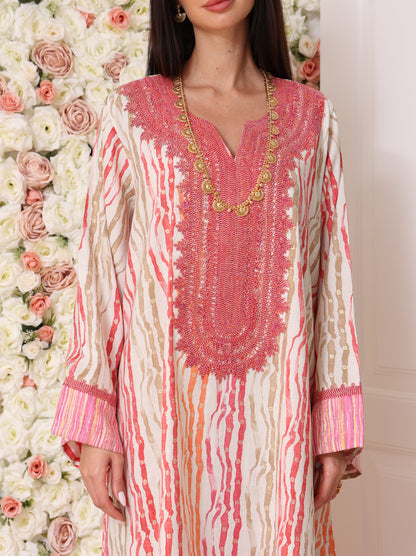Rose & Apricot Stripe Kaftan