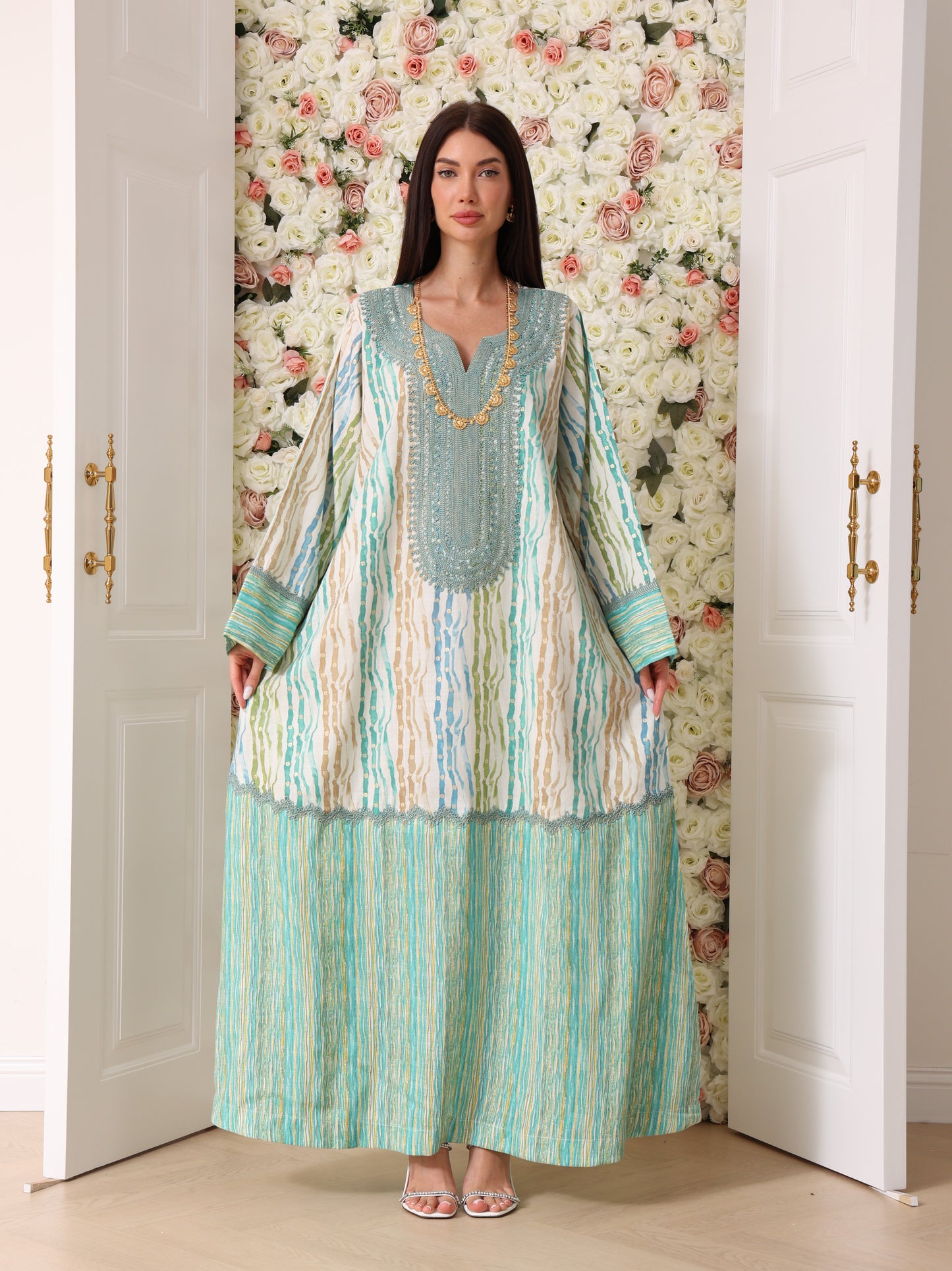Turquoise & Cream Kaftan