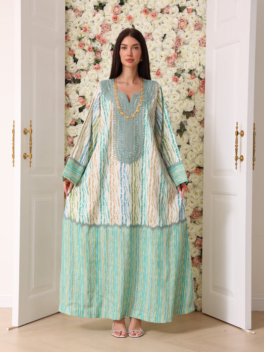 Turquoise & Cream Kaftan