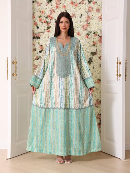 Turquoise & Cream Kaftan