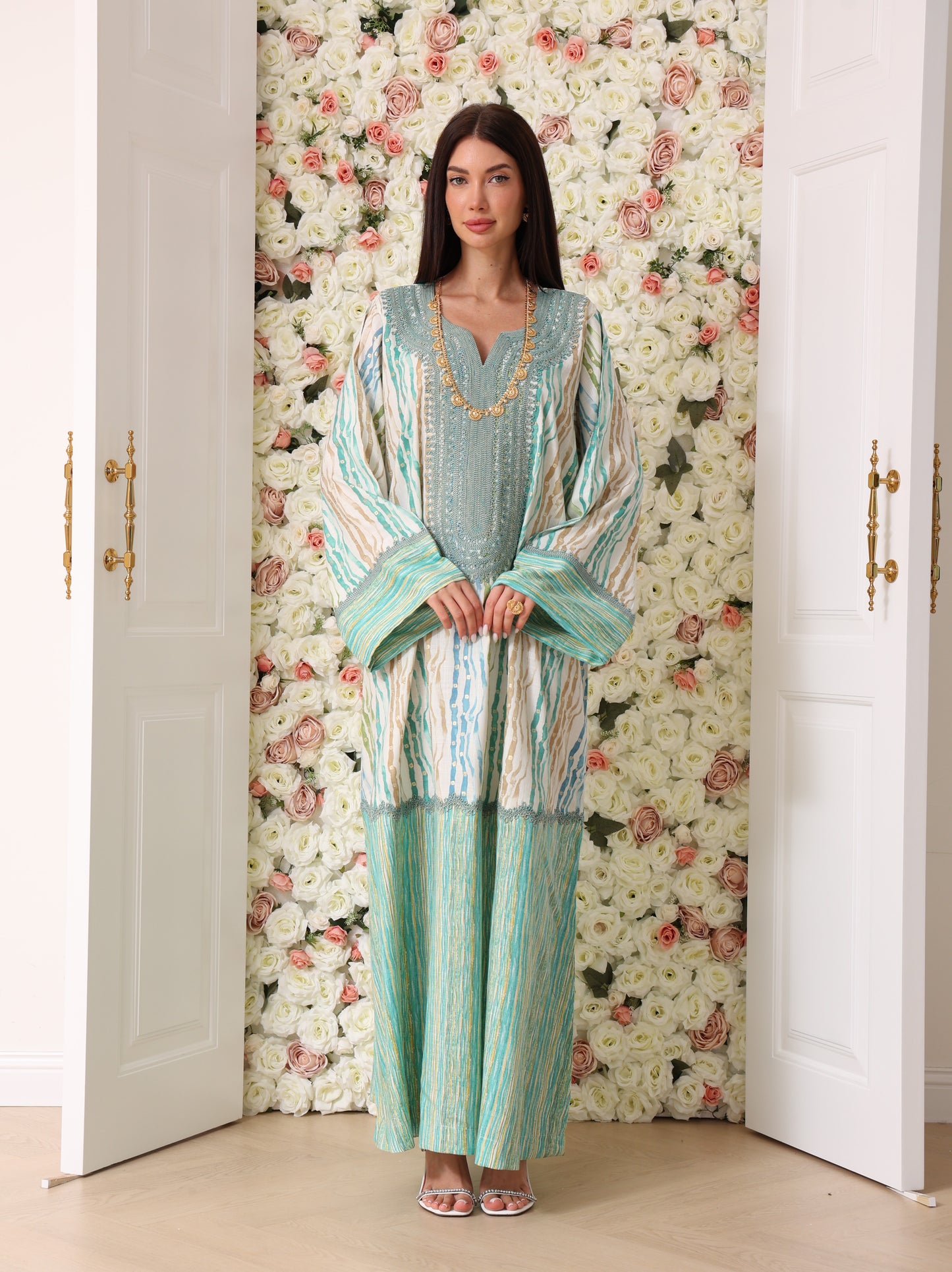 Turquoise & Cream Kaftan