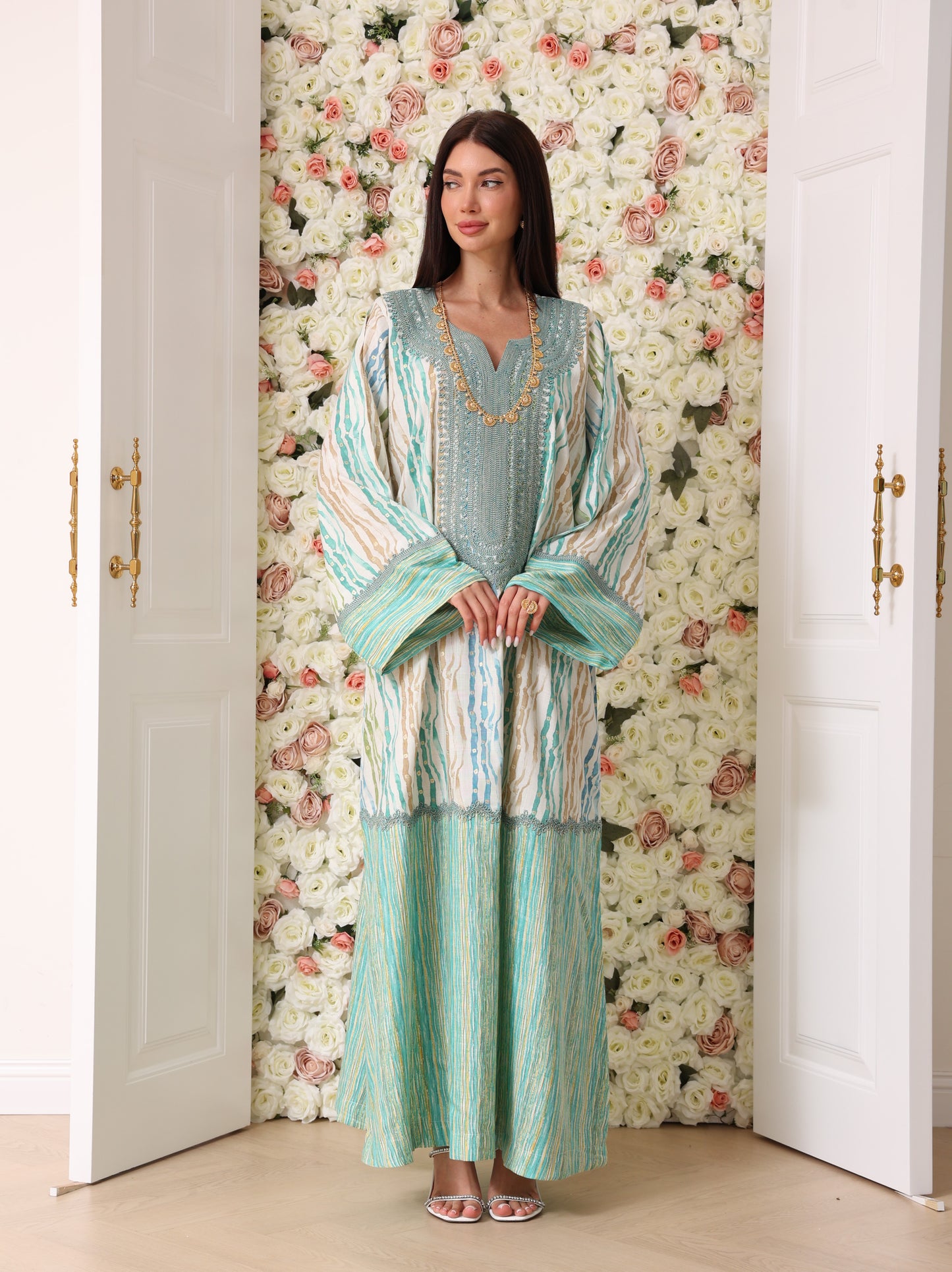 Turquoise & Cream Kaftan