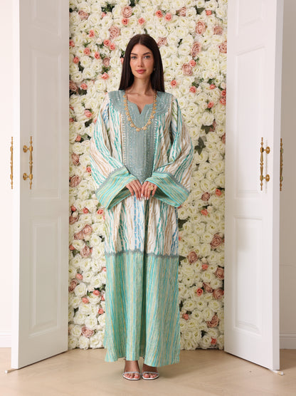 Turquoise & Cream Kaftan