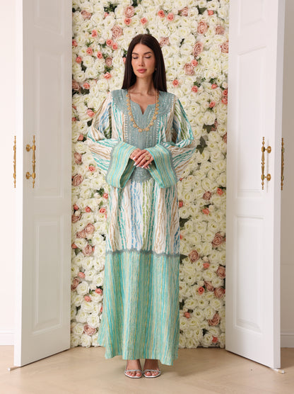 Turquoise & Cream Kaftan