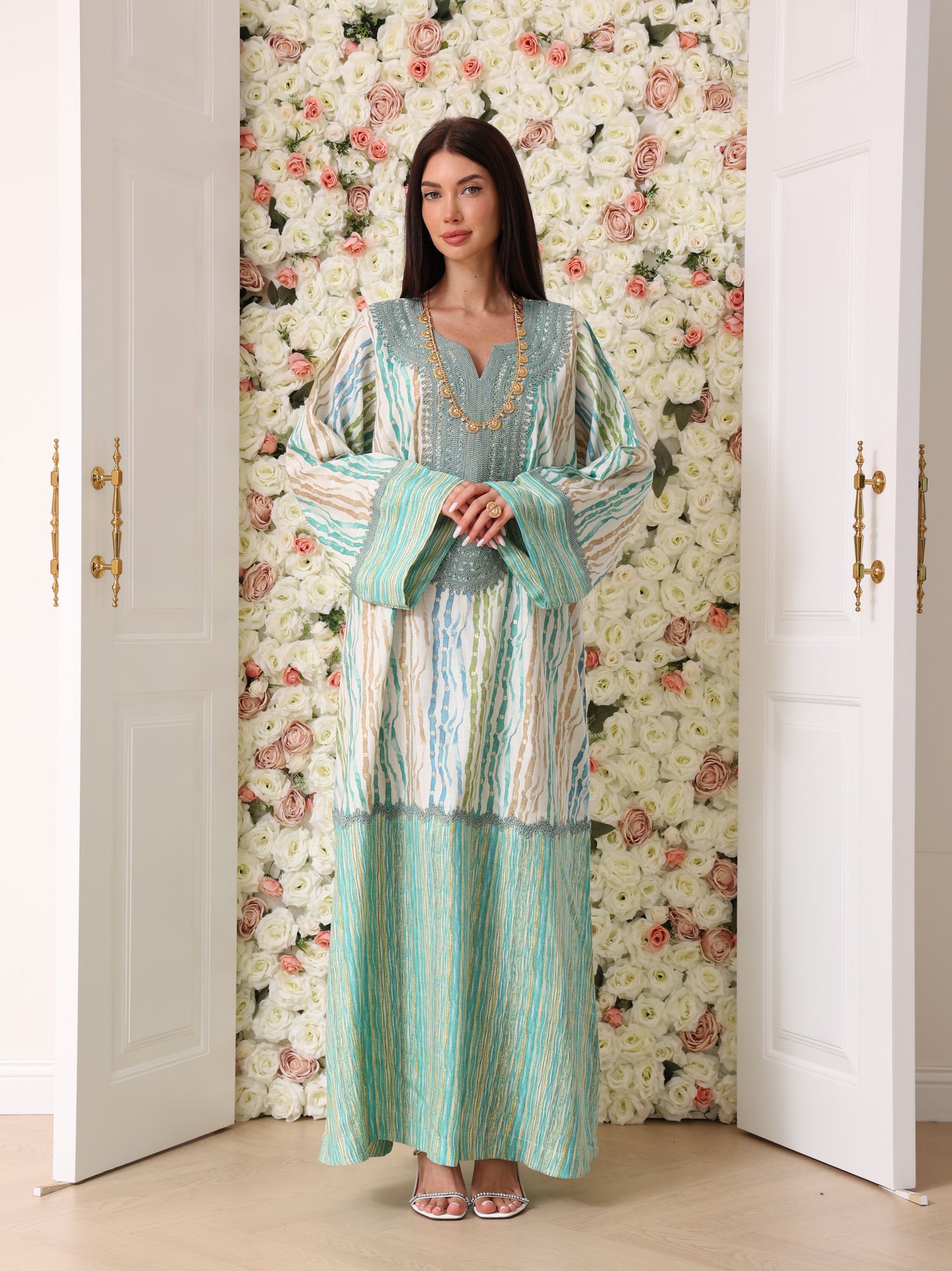 Turquoise & Cream Kaftan