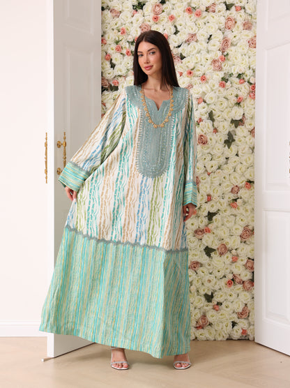 Turquoise & Cream Kaftan