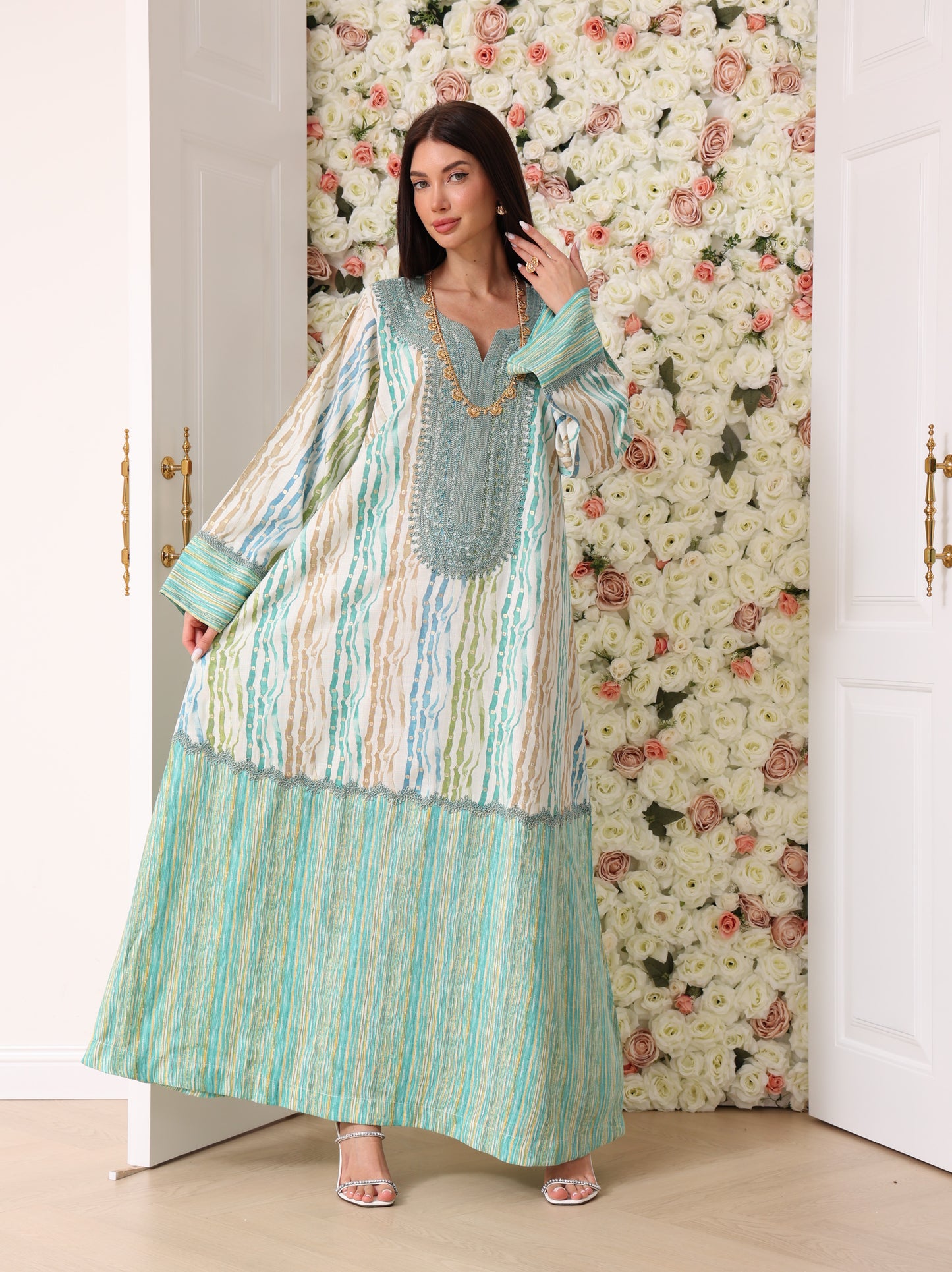 Turquoise & Cream Kaftan