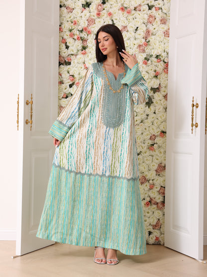 Turquoise & Cream Kaftan