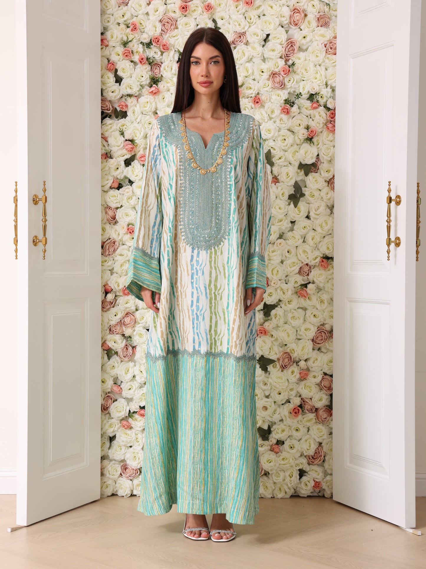 Turquoise & Cream Kaftan