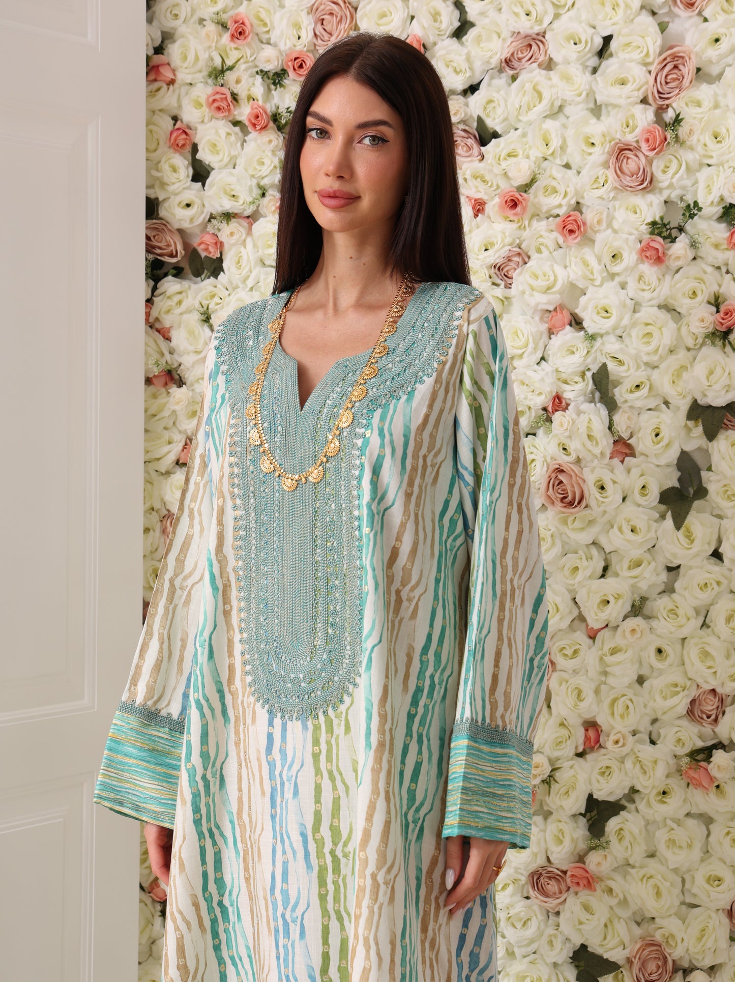 Turquoise & Cream Kaftan